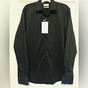NWT Lucky Brand 4 Way Stretch Black  Geometric Patterned Dress Shirt Size: M